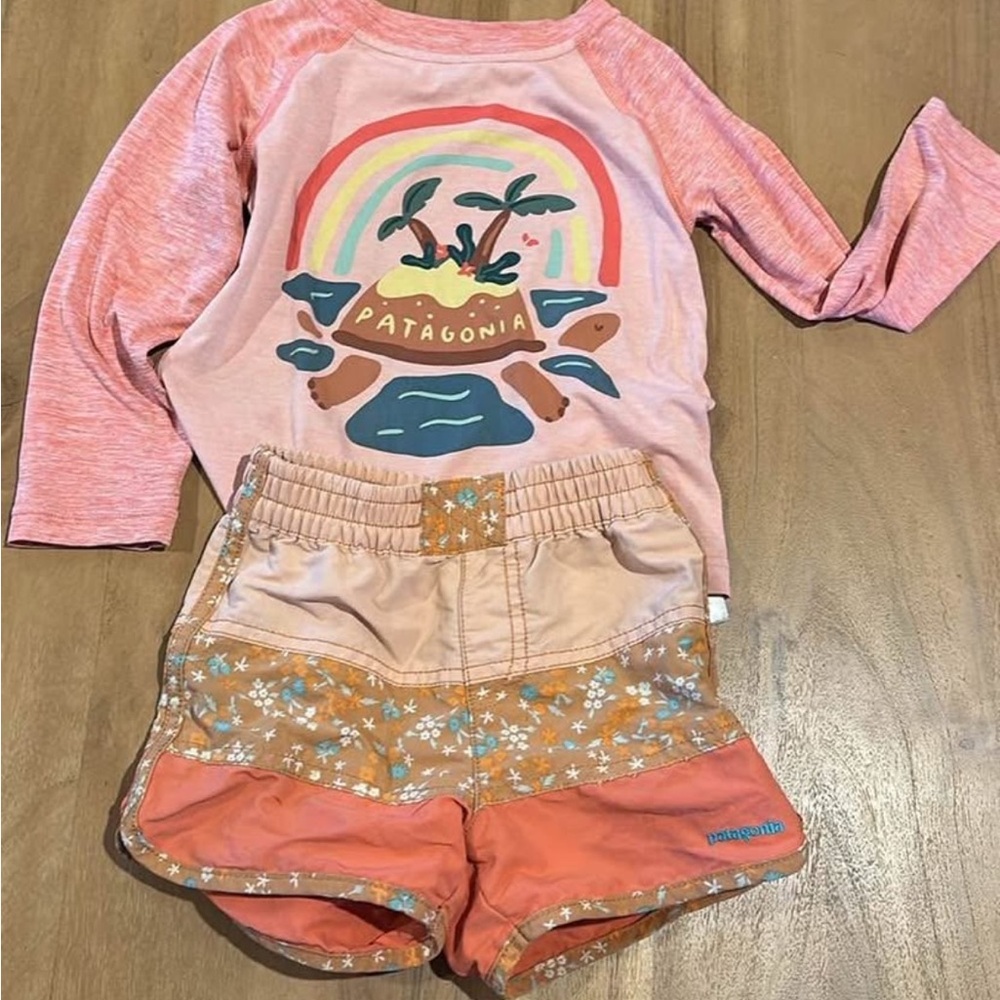 Patagonia Kids' Rash Guard and Board Shorts